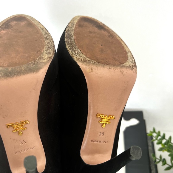 Prada Black Velvet Peep Toe Pump Size 38 US 8 - Picture 4 of 6
